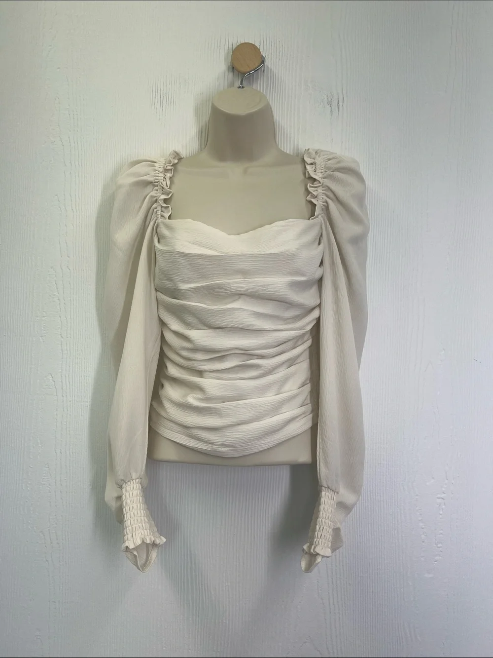 ASTR - Tonia Ruched Puff Long Sleeve Square Neckline  Bohemian Blouse Size XS